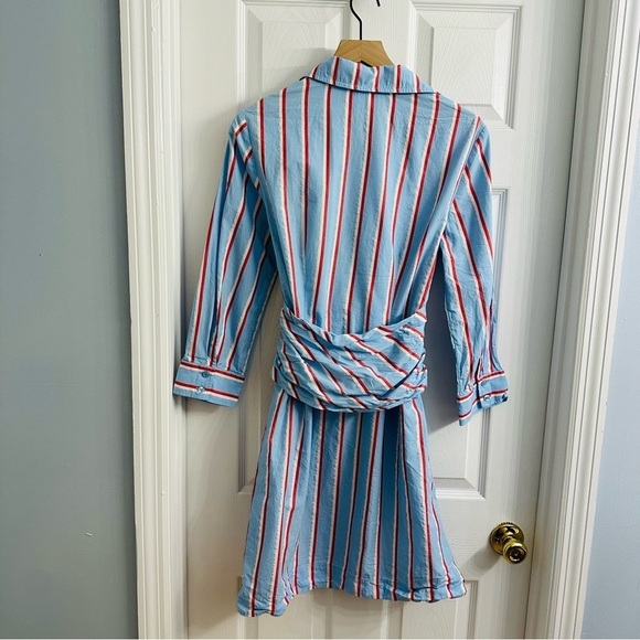 Finley Shirt Dress Striped Blue Preppy Wrap Work Modest Academia Fall Size Small - Picture 4 of 5